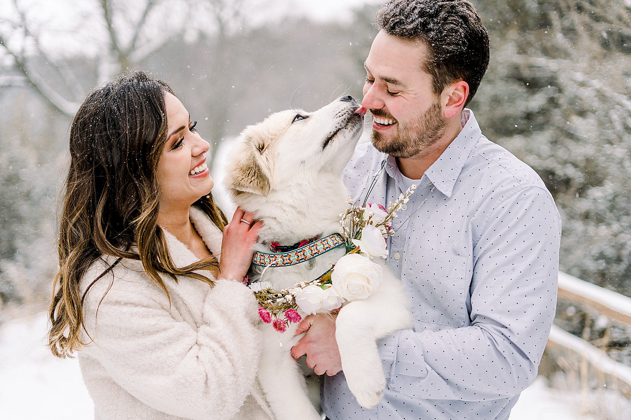 Couple with dog engagement pictures