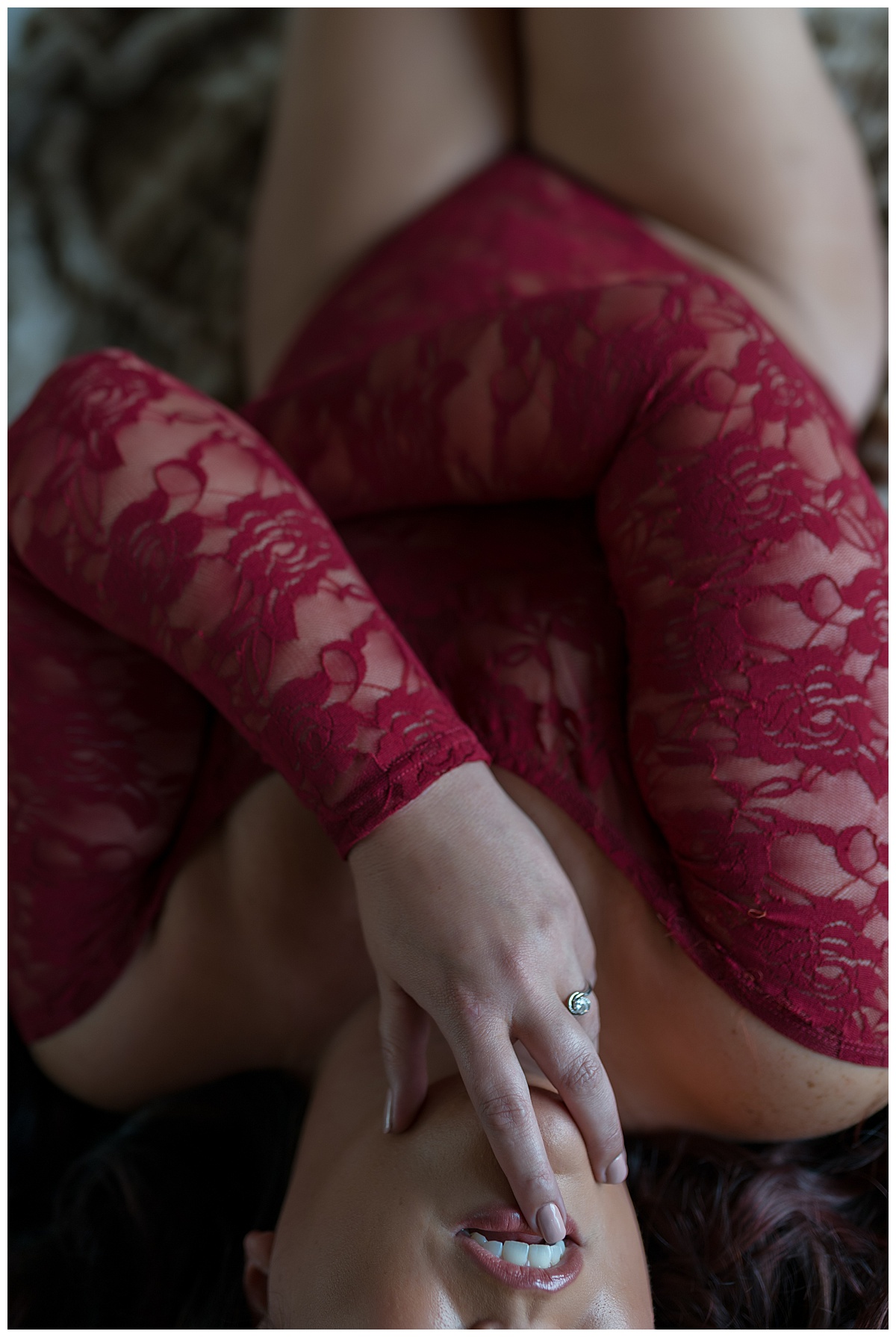 Red lingerie on woman for Sioux Falls Boudoir Photographer