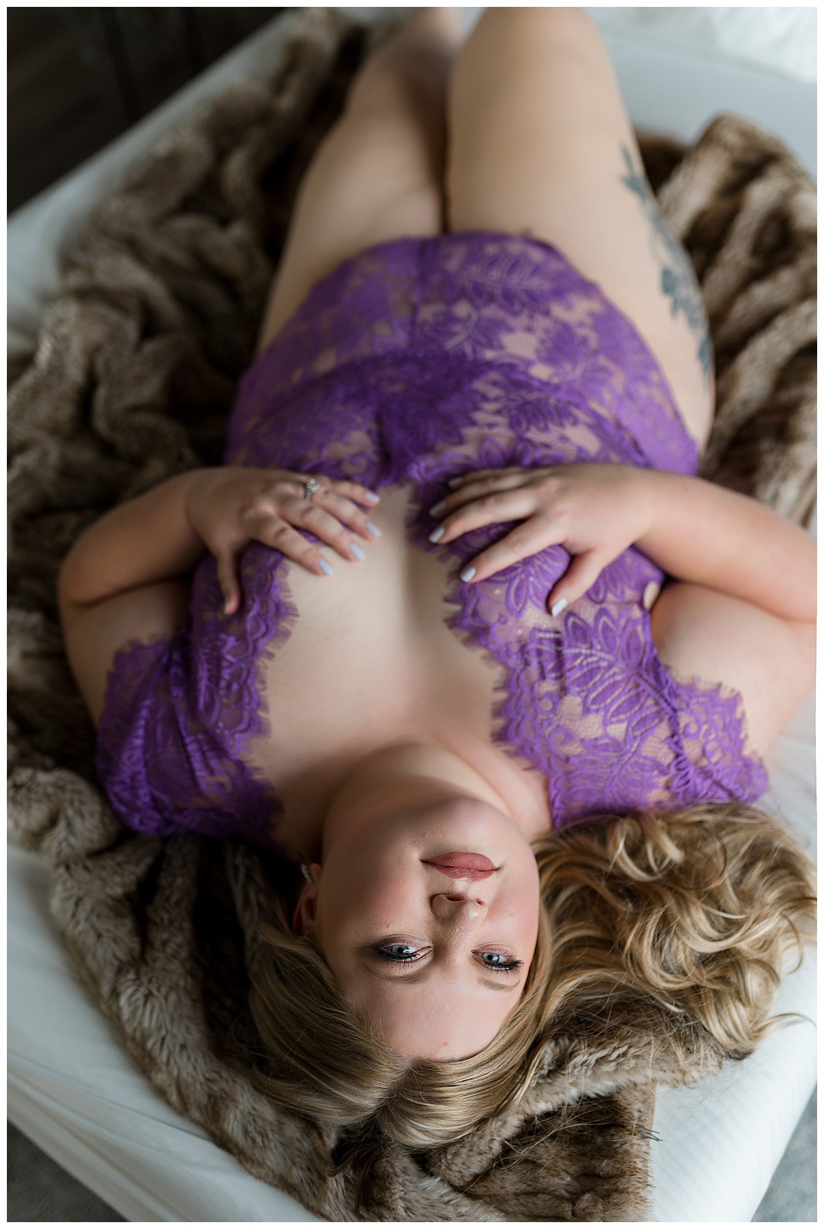 where to buy lingerie like purple set worn on the bed