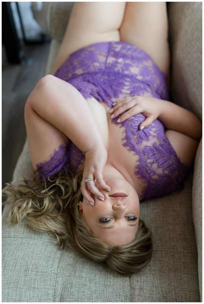 where to buy lingerie similar to purple set woman is wearing laying on couch