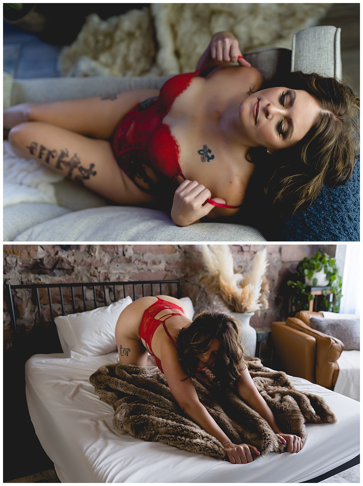 Mom in red lingerie for Emma Christine Photography