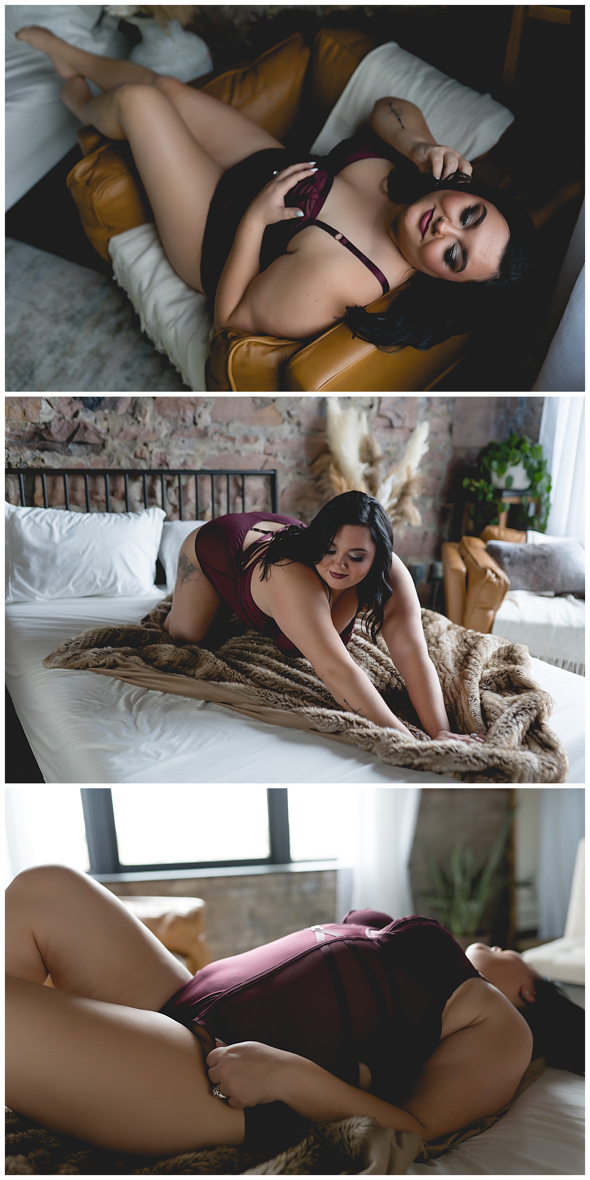 Woman lays on couch and bed for Emma Christine Photography