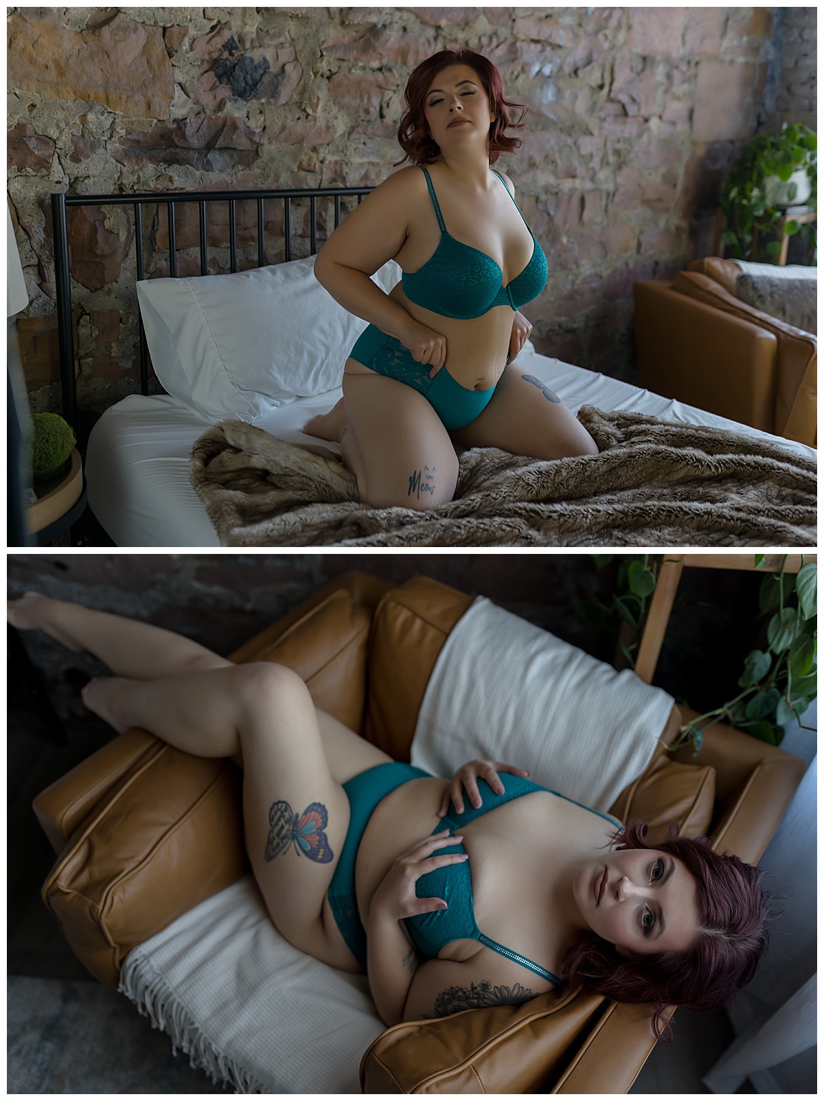 Female wears blue toned lingerie for Emma Christine Photography