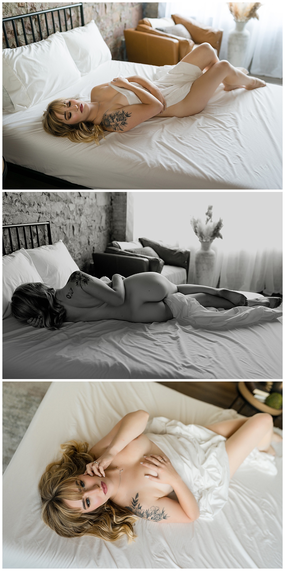 Fiance lays on bed for Emma Christine Photography