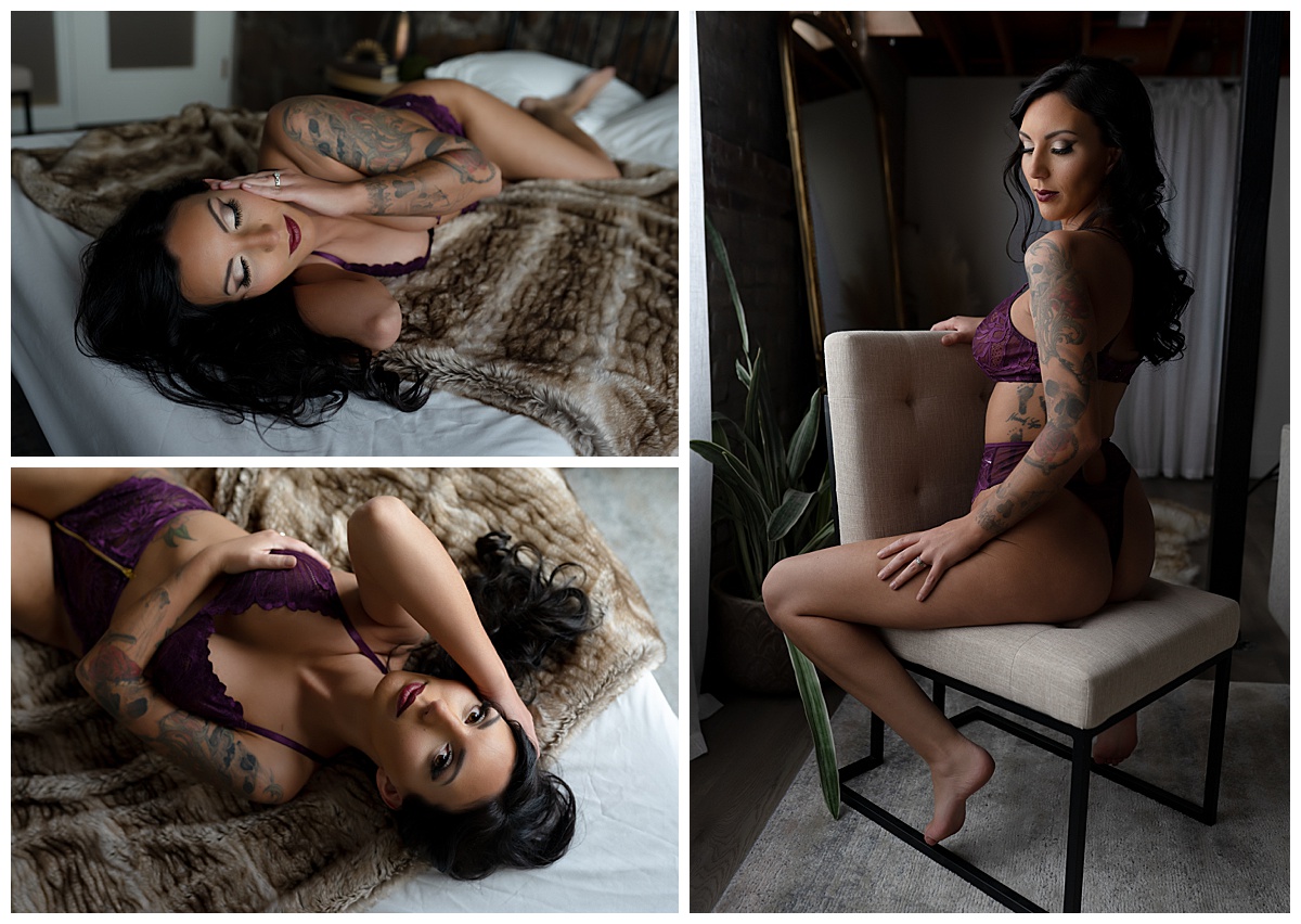 Person sitting on chair and laying on bed for Emma Christine Photography