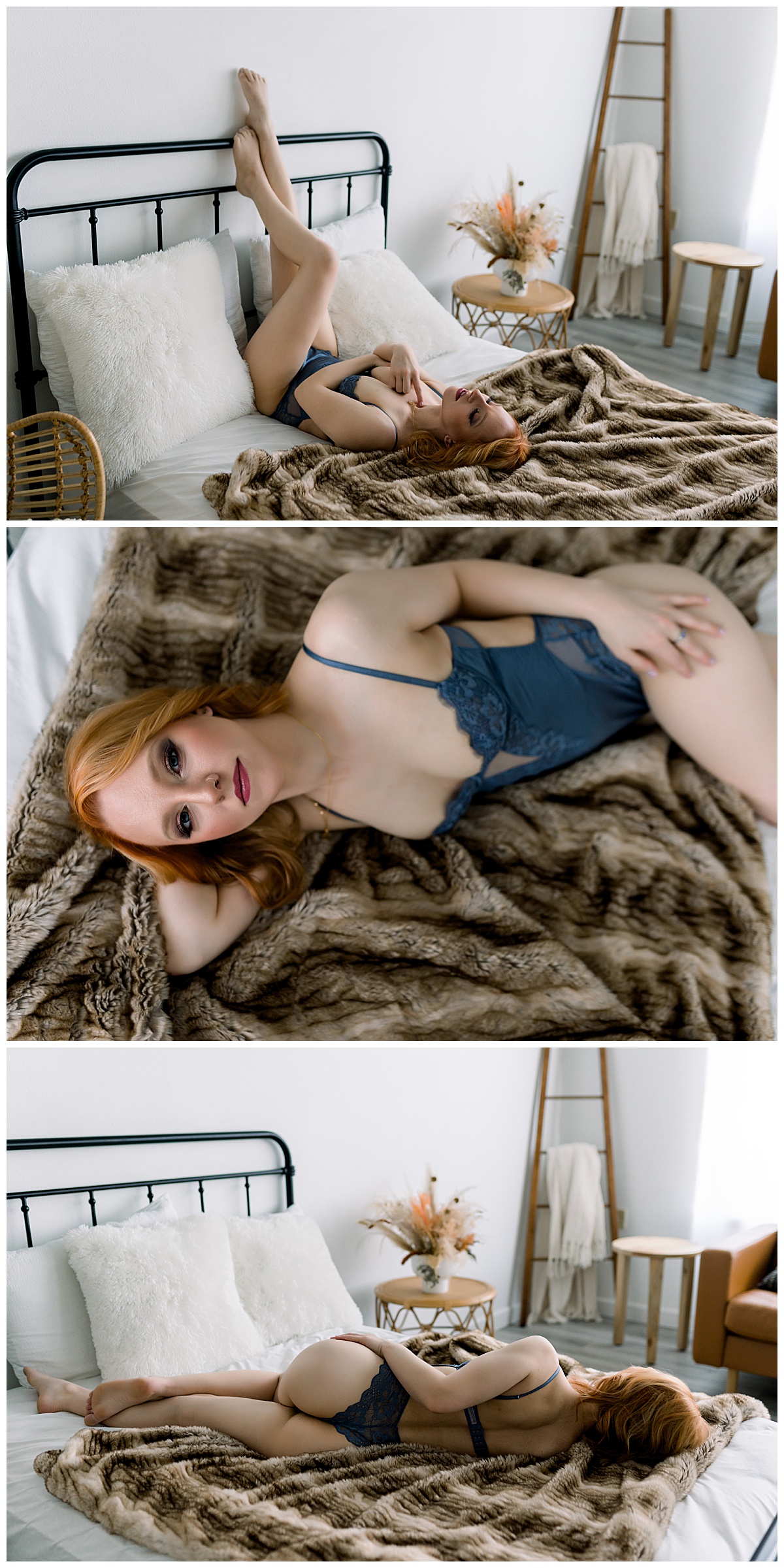 Woman lays on fur blanket for Emma Christine Photography