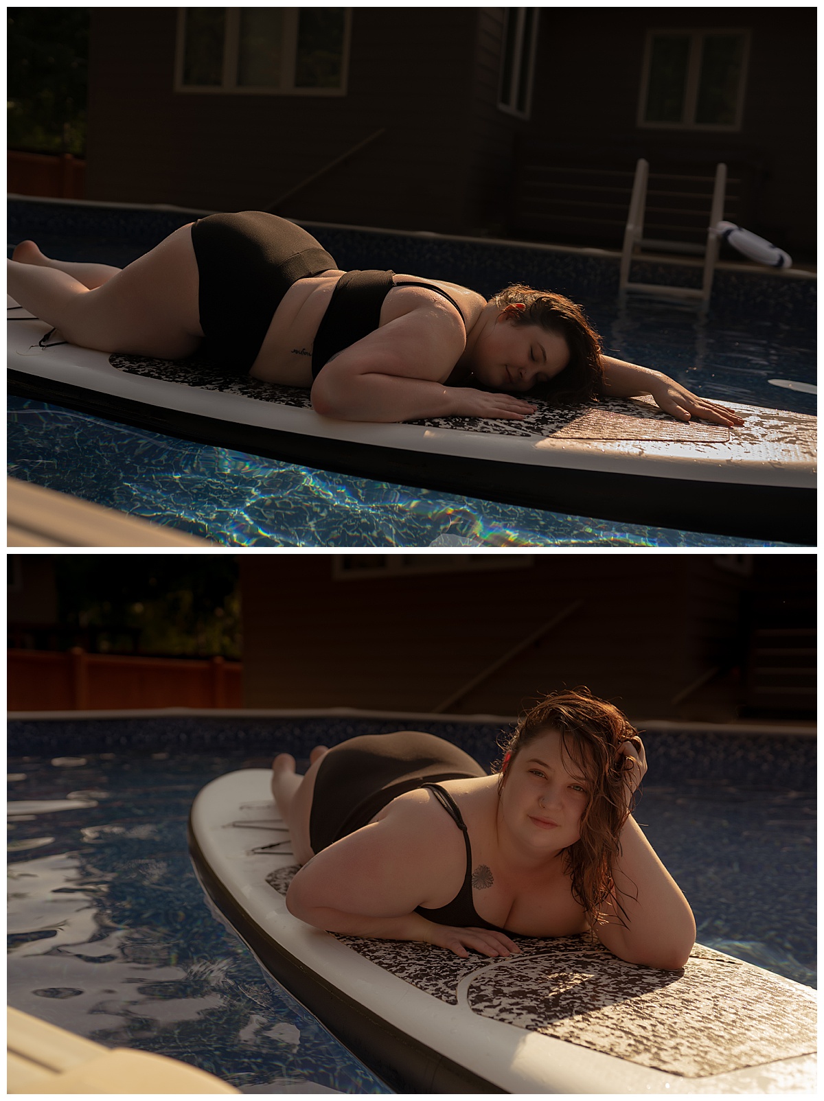 Adult lays on paddle board for Sioux Falls Boudoir Photographer