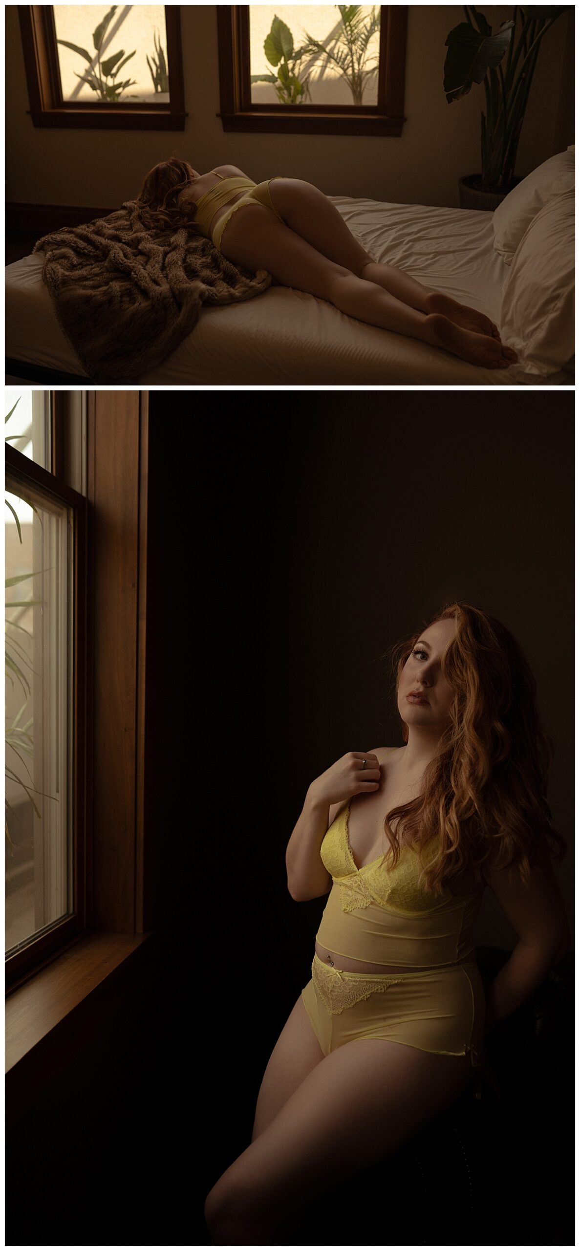 Woman sits in front of window for Sioux Falls Boudoir Photographer