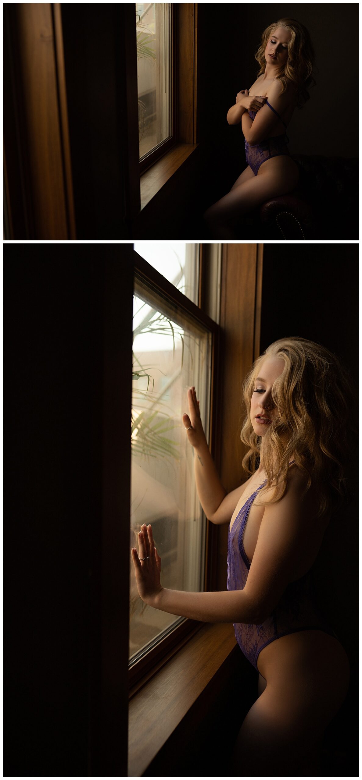 Girl stands in front of window for Sioux Falls Boudoir Photographer