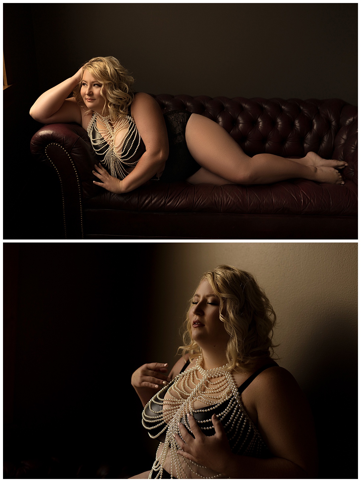 Person lays on the couch wearing body jewelry for Emma Christine Photography