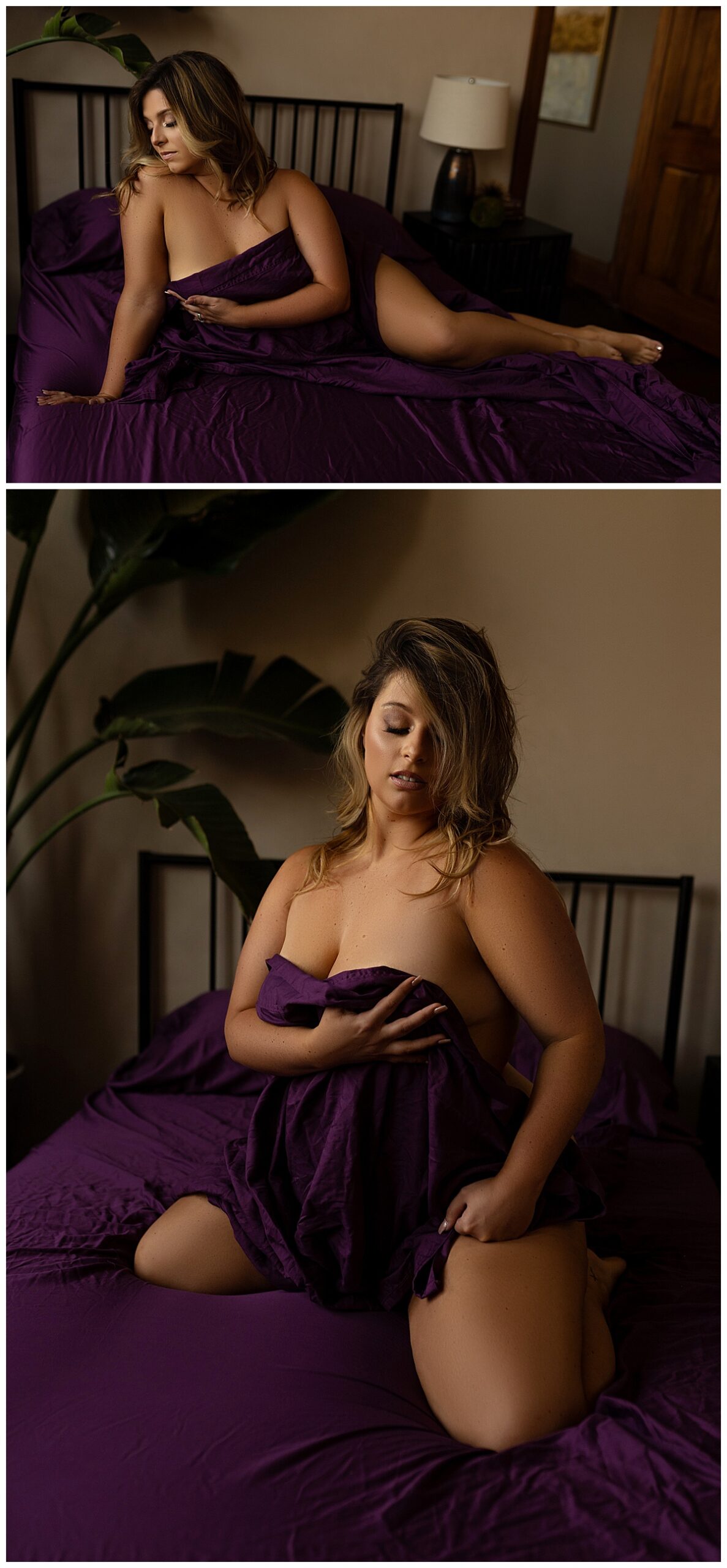 woman covers body with sheets for  Sioux Falls Boudoir Photographer