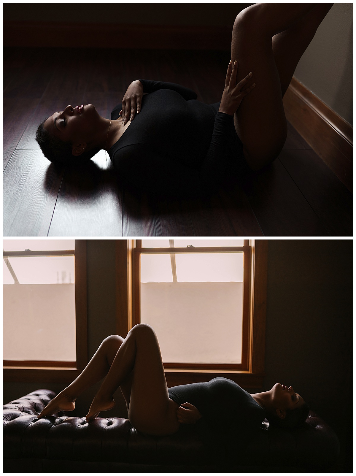 Person lays down wearing black lingerie for the Best Boudoir Photographer