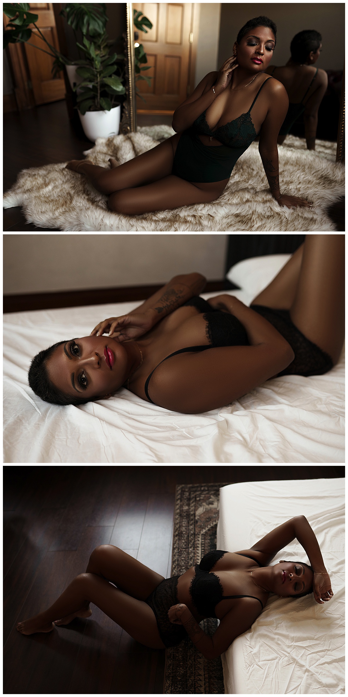 Adult lays on the floor and bed for Best Boudoir Photographer