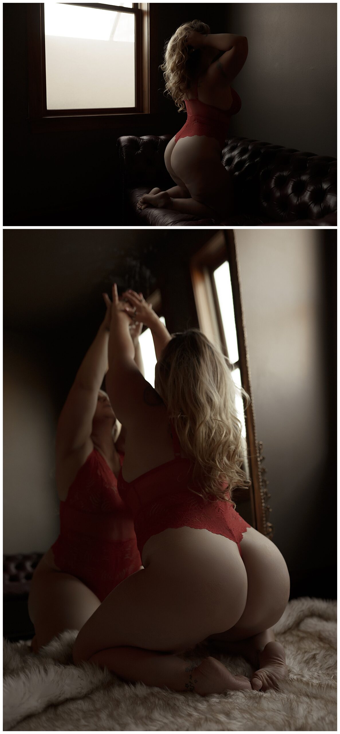 Adult holds hands above her wearing red lingerie show Why Boudoir Photography For Every Body