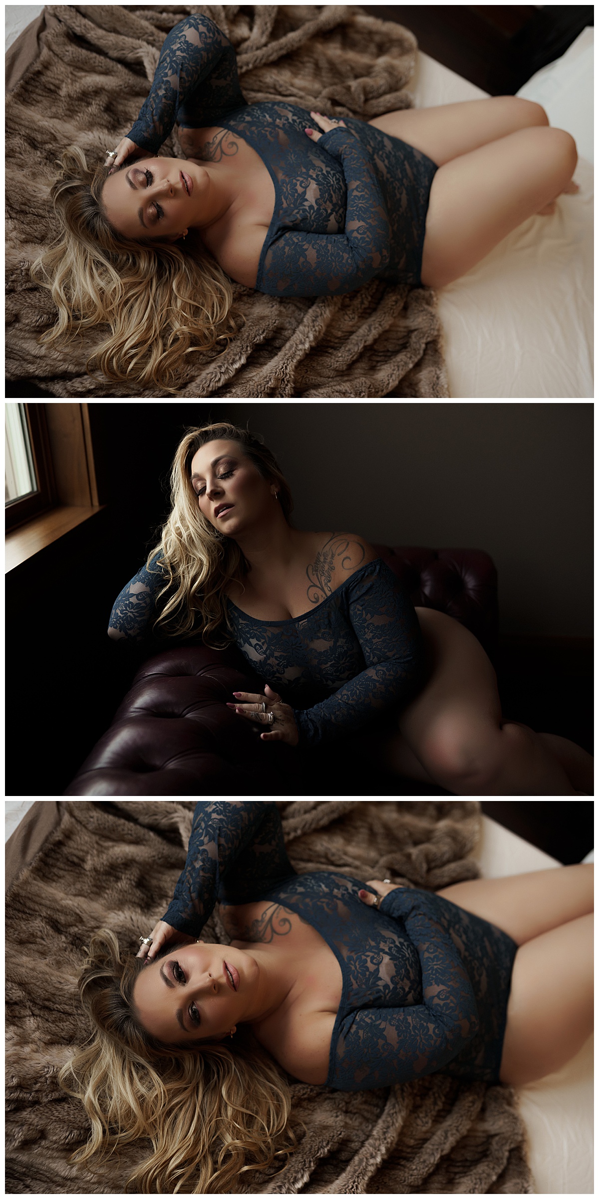 Girl wears blue lingerie for Sioux Falls Boudoir Photographer