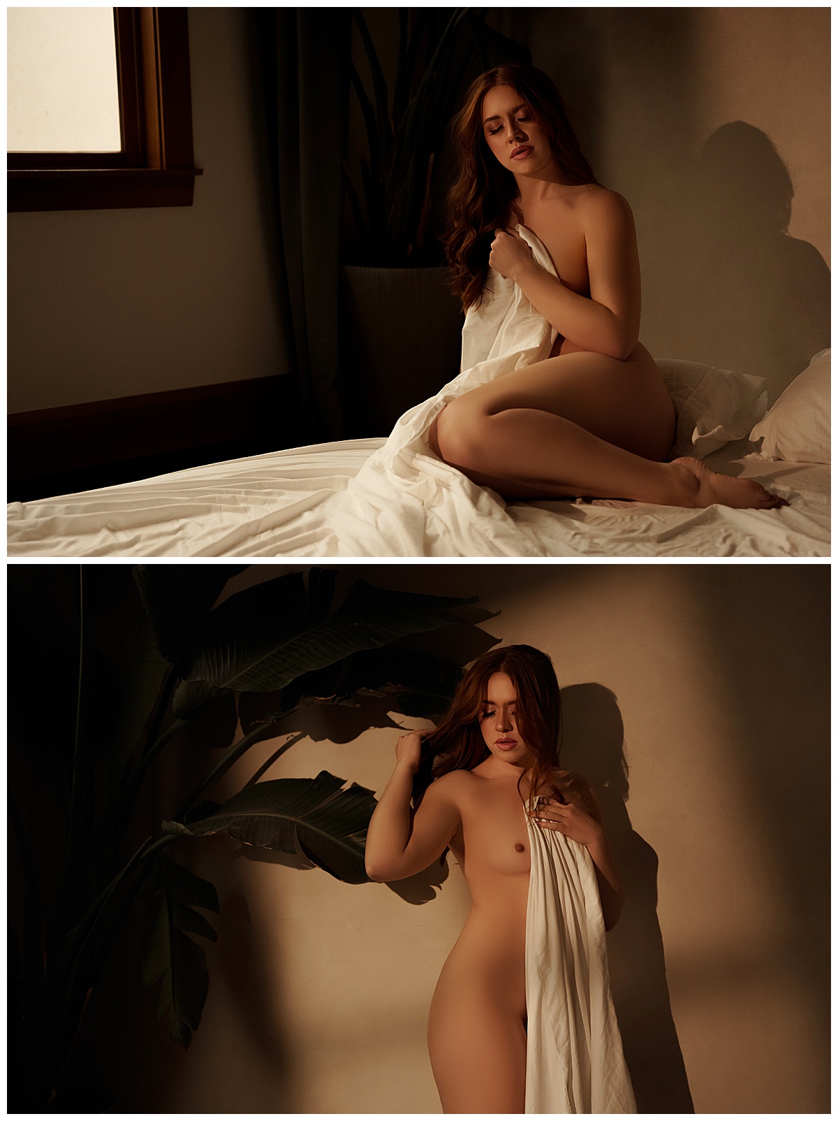 Female covers body with white sheet showing How to Feel Confident During Your Boudoir Photoshoot