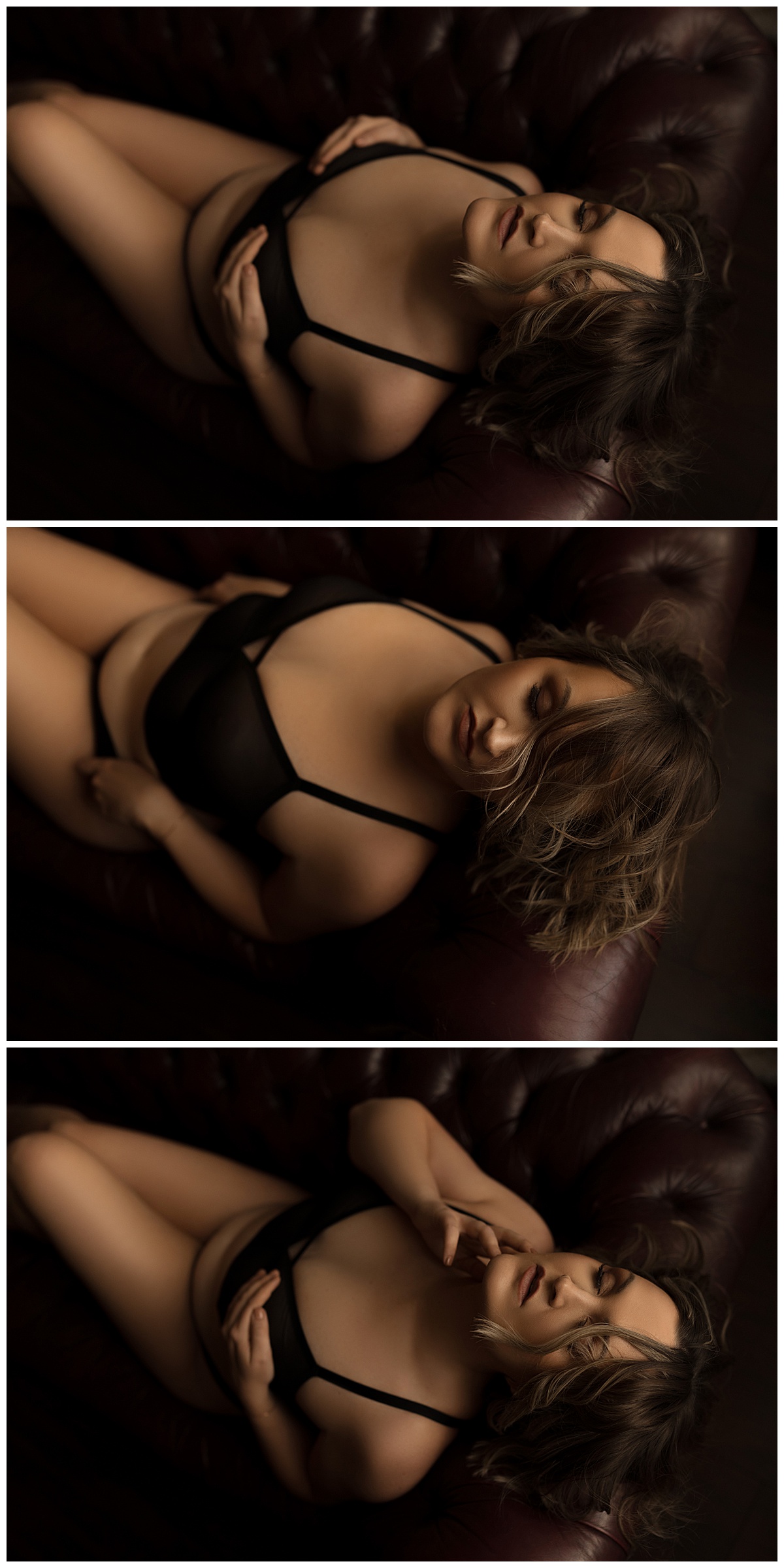 Adult lays on the couch wearing lingerie showing how you can go From Insecurity to Empowerment during a boudoir photoshoot