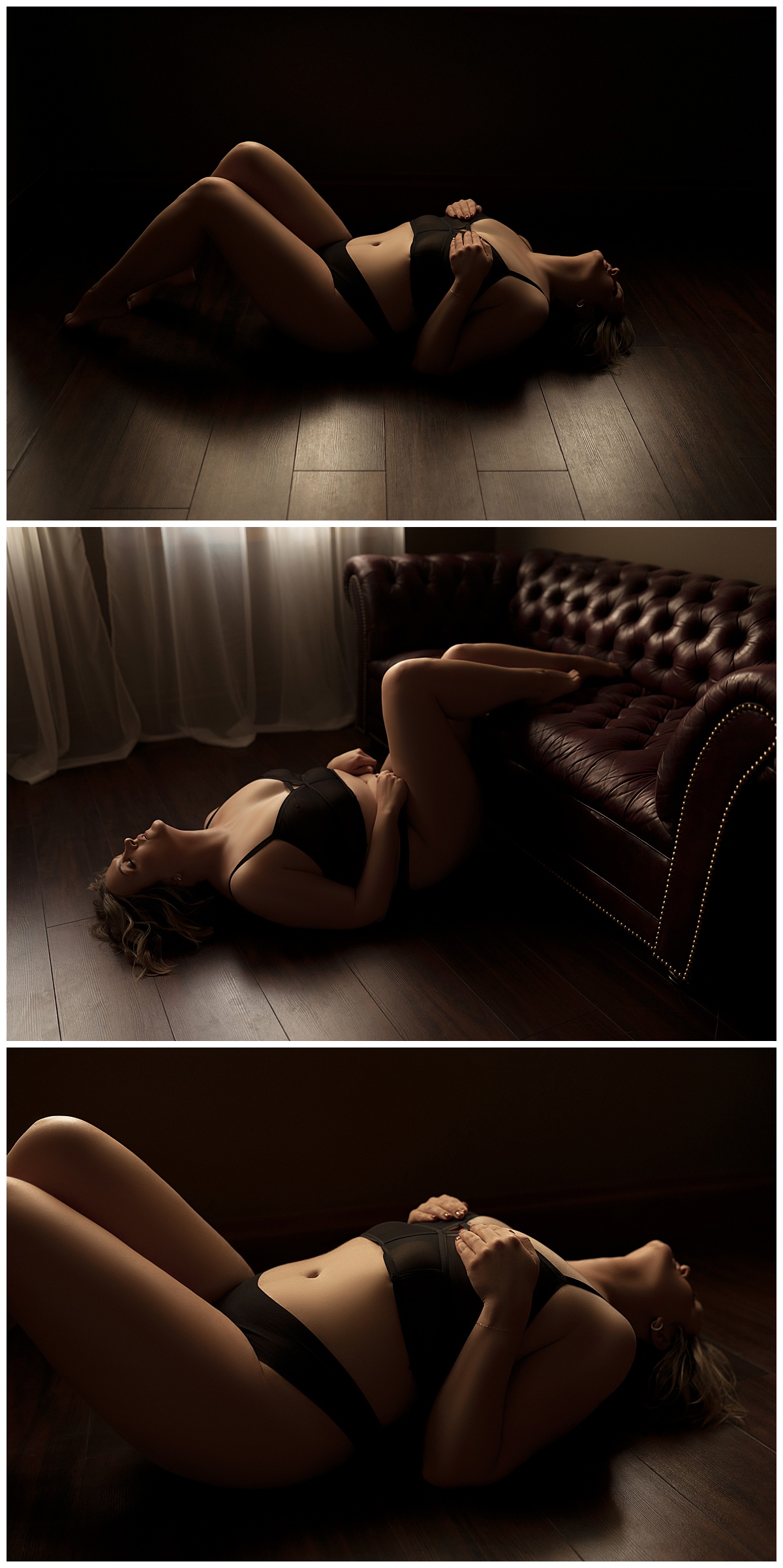 Adult lays on the floor wearing lingerie for Emma Christine Photography