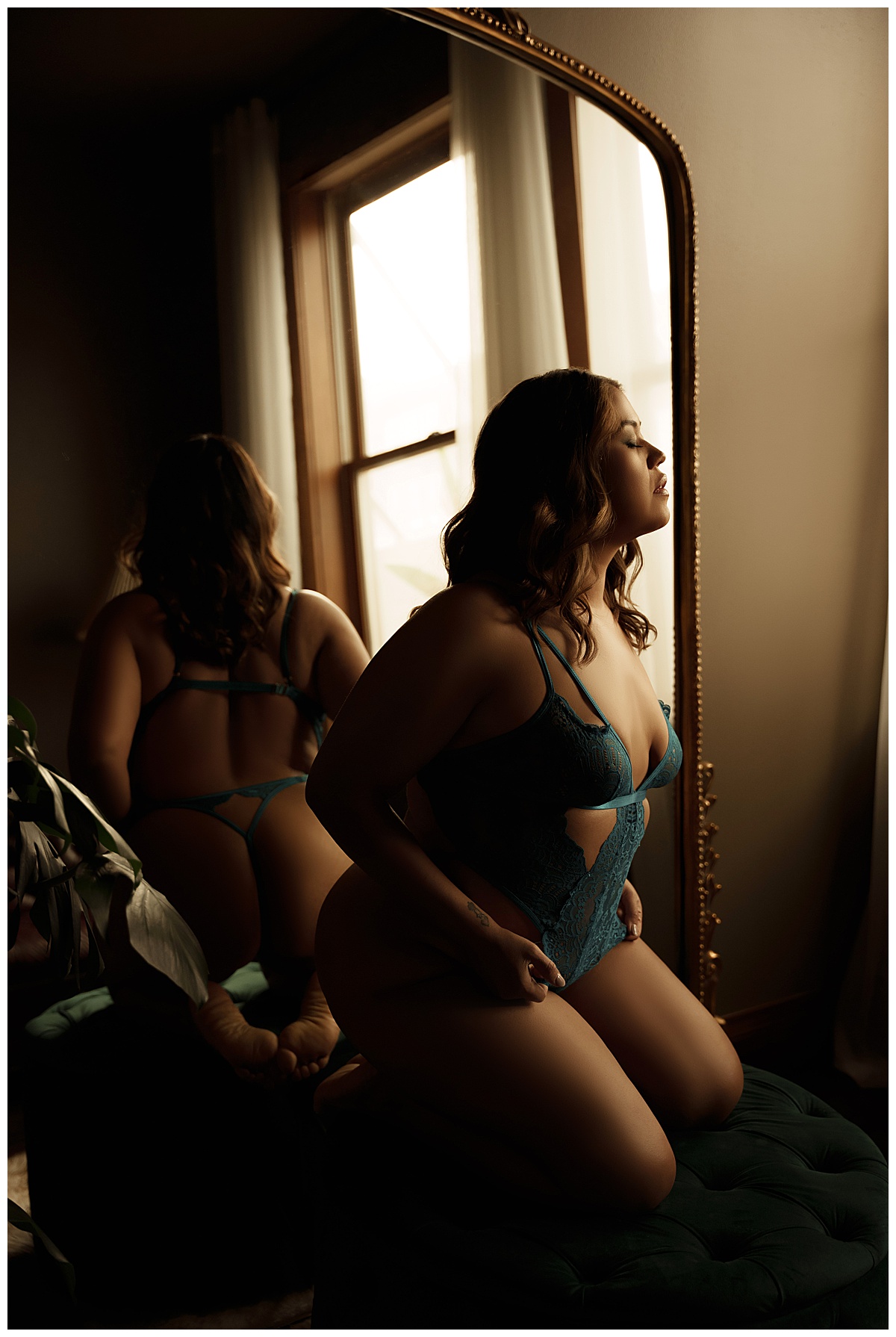 Adult wears colorful lingerie for Sioux Falls Boudoir Photographer