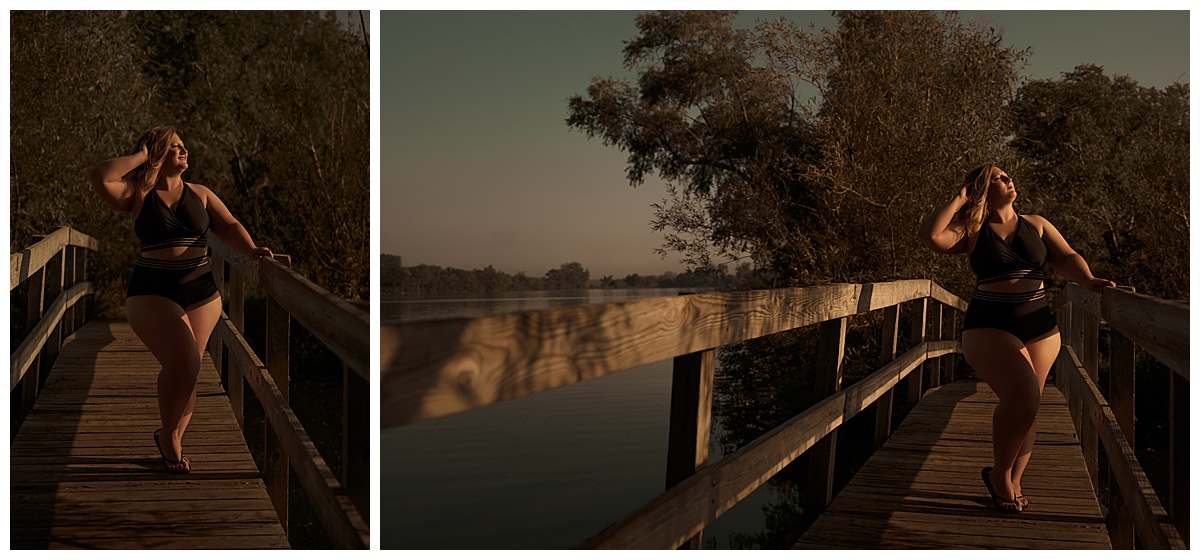 Female stands on a bridge for Sioux Falls Boudoir Photographer