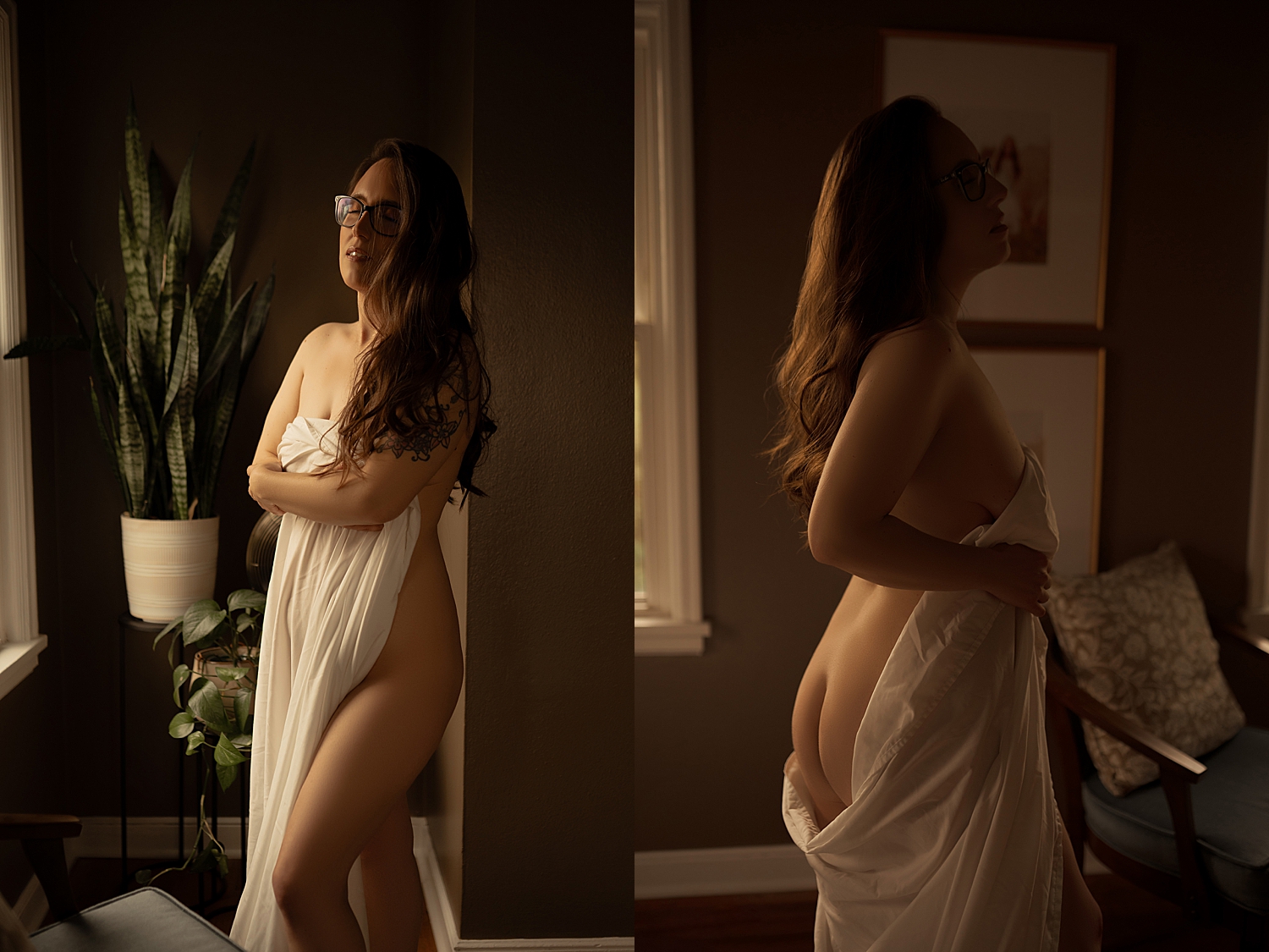 MILF wrapped in sheet stands by window showing you don't need a milestone to book a session